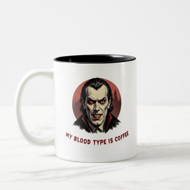 Dracula "Mon groupe sanguin est le café" Mug drôle (Gauche)