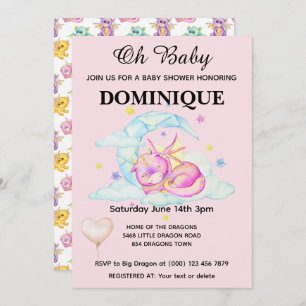 Dragon À La Baisse Sur Rose - Invitation Baby show