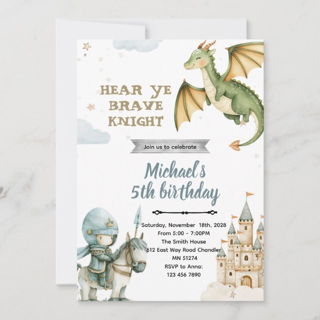 Dragon and Knight Birthday Party Invitation (Devant)