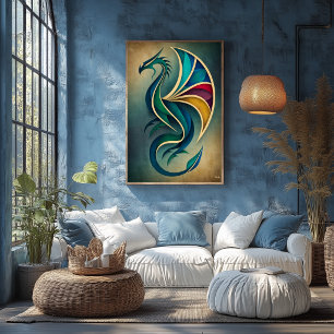 Dragon Art Déco Abstrait Géométrique Fantastique M