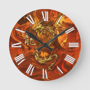 Dragon asiatique & or Kanji Molten Métal Horloge m