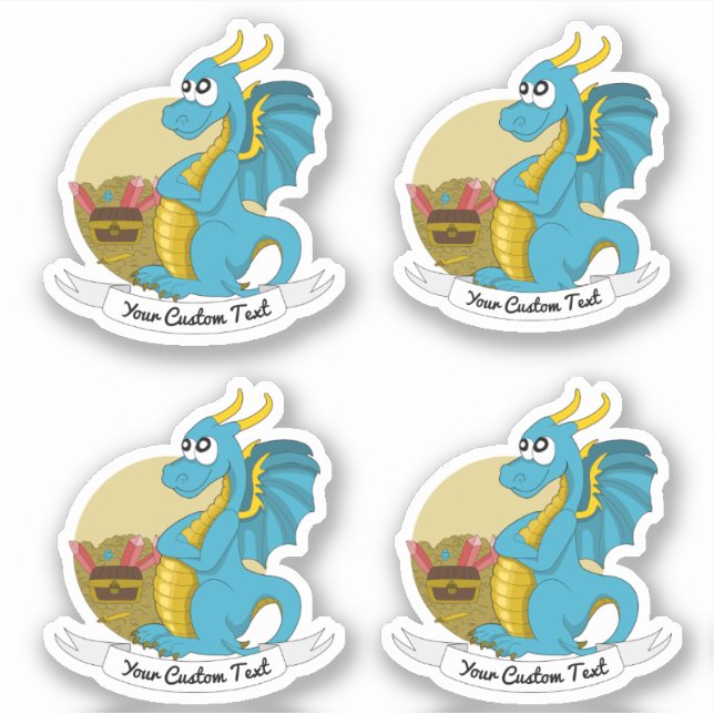 Dragon bleu de dessin animé avec sticker de trésor (Devant)