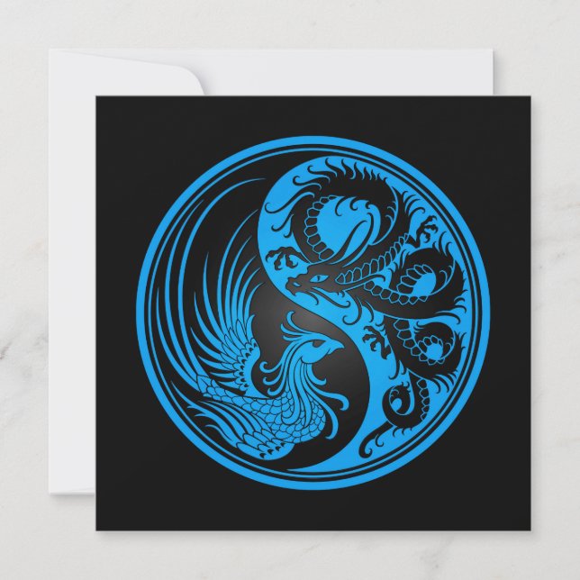 Dragon bleu et noir Phoenix Yin Yang (Devant)