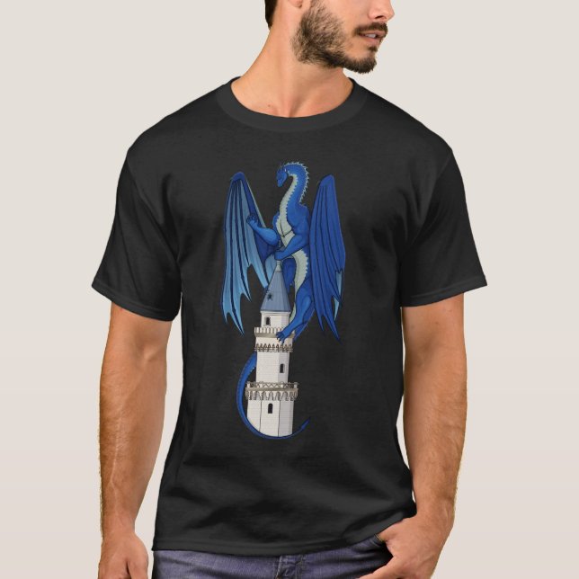 Dragon Bleu sur T-shirt noir (Devant)