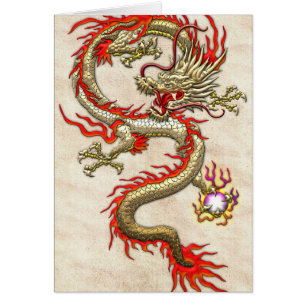 Dragon chinois d'or Fucanglong sur papier de riz