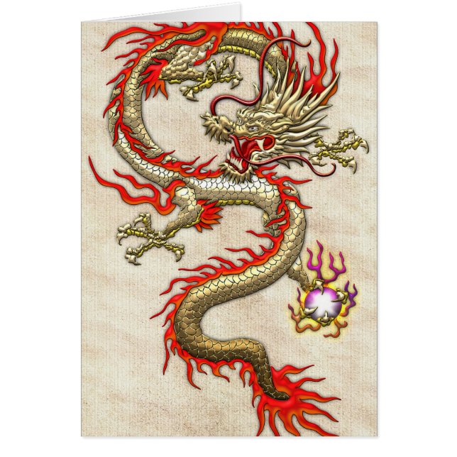 Dragon chinois d'or Fucanglong sur papier de riz (Devant)