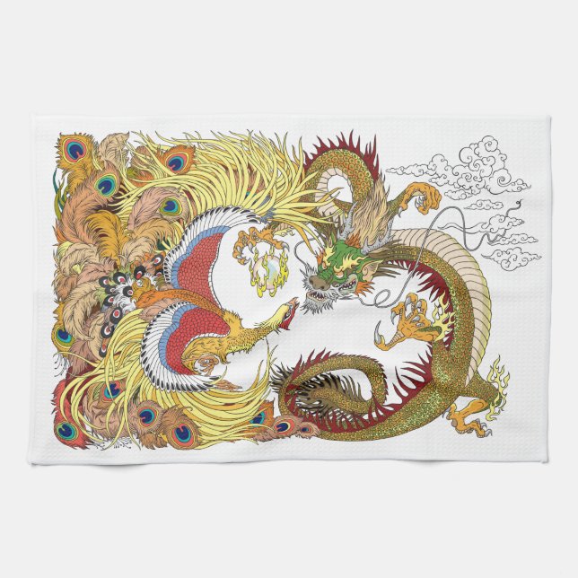 Dragon chinois et serviette de cuisine phoenix (Horizontal)