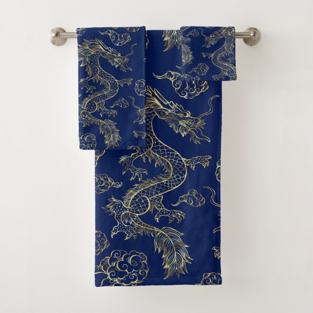 Dragon Chinois Or et Bleu Foncé (En situation)