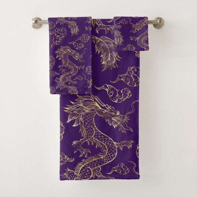 Dragon Chinois Or et Violet Foncé (En situation)