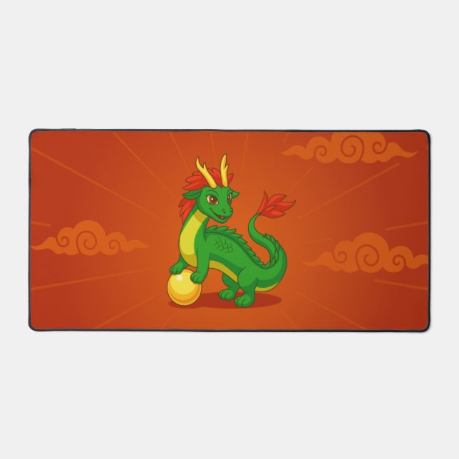 Dragon Chinois Vert sur Fond Rouge (Recto)