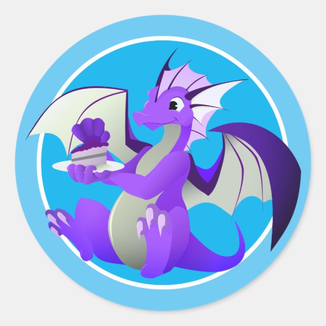 Dragon de dessin animé avec Stickers Bleu au gâtea (Devant)