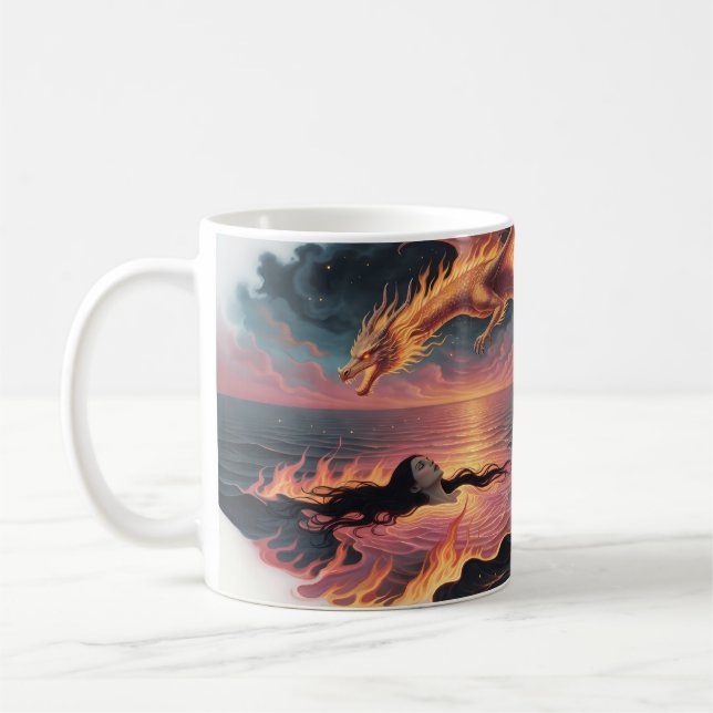 Dragon de Feu de Flamme Éternelle Océan Amour Mug (Gauche)