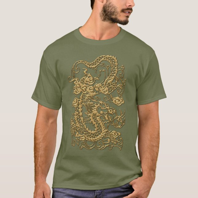 Dragon de relief sur le T-shirt kaki (Devant)