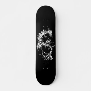 Dragon d'encre blanc sur skateboard noir
