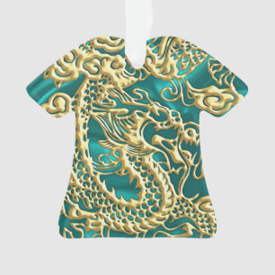 Dragon d'or embouti sur Satin Turquoise