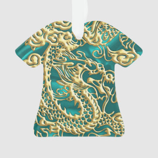 Dragon d'or embouti sur Satin Turquoise