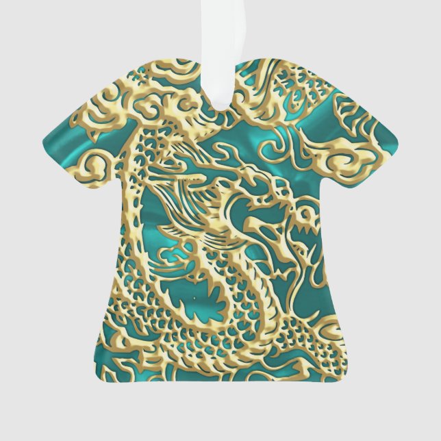Dragon d'or embouti sur Satin Turquoise (devant)