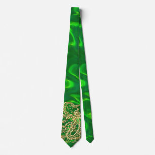 Dragon Doré Satin Vert Luxuriant Cravate