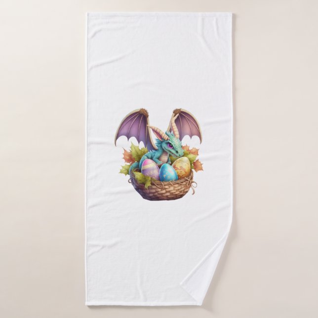 Dragon Easter Day Loves Collecting Easter Eggs Dra (Serviette de bain)