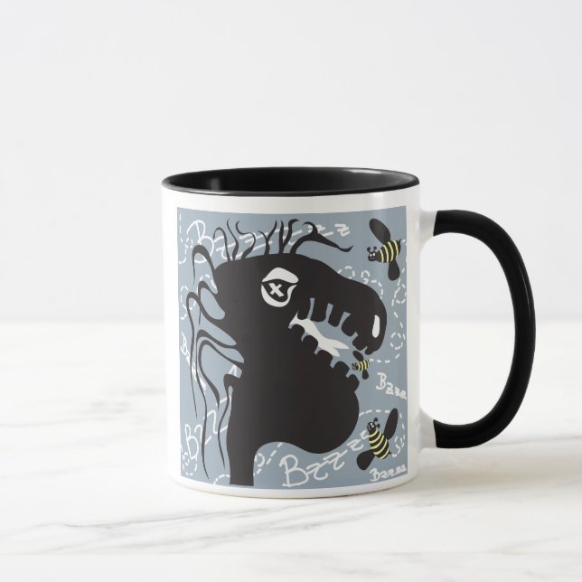 Dragon et abeille 15oz. tasse noire de poignée (Droite)