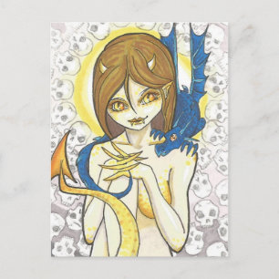 Dragon et crâne nymphe Imaginaire Art Carte postal