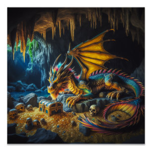Dragon Garder Ses Trésors Poster Imaginaire Art