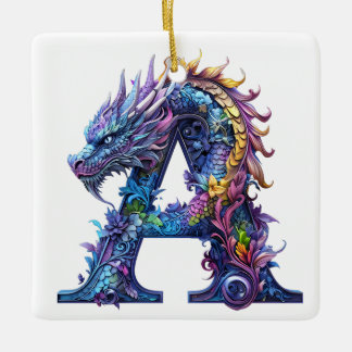 Dragon Intrigué - Lettre A Ornement en Céramique
