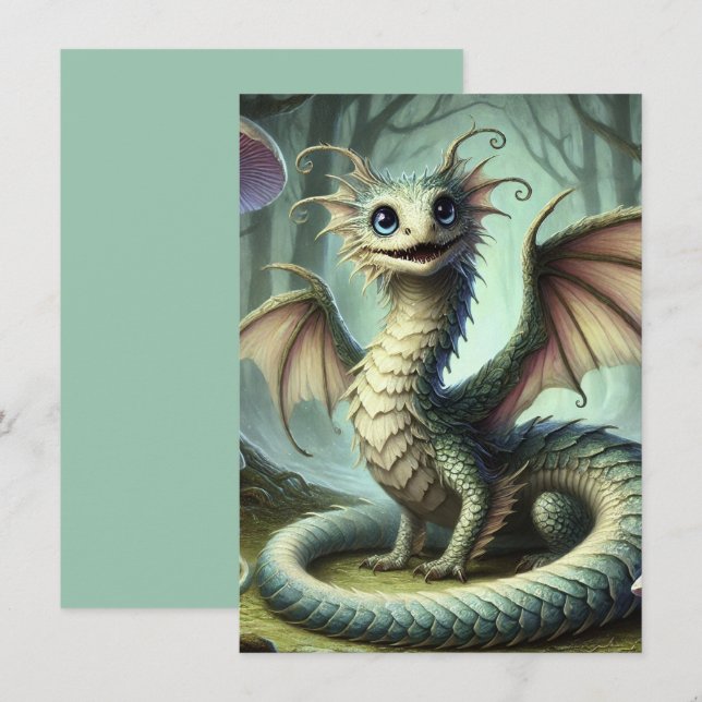 Dragon Jabberwocky Mignon Créature Fantastique Art (Devant / Derrière)