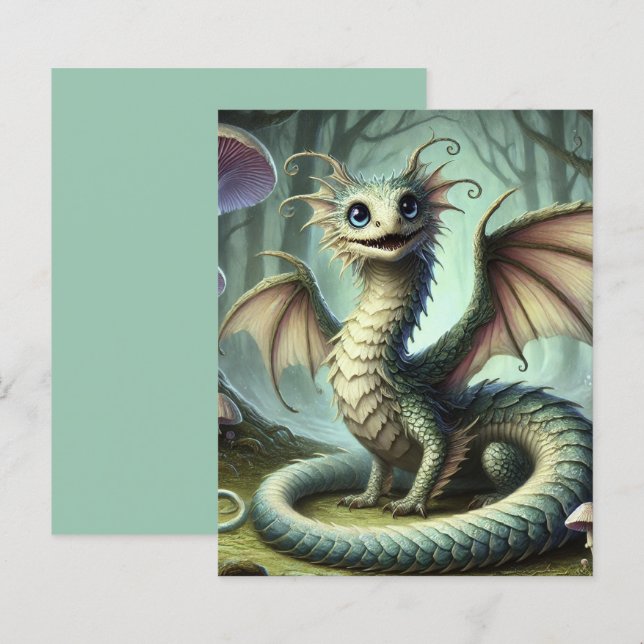 Dragon Jabberwocky Mignon Créature Fantastique Art (Devant / Derrière)
