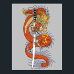 Dragon japonais avec affiche d'épée katana<br><div class="desc">Un dragon asiatique tenant une épée de samouraï katana japonaise. Illustration graphique de Insima</div>