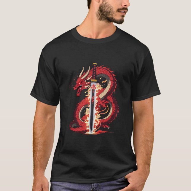 Dragon Katana | Anime Fire T-Shirt for Men (Devant)