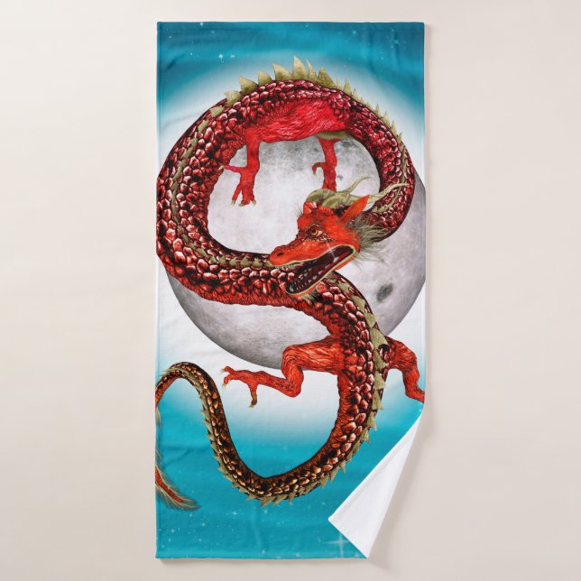 Dragon Lune Rouge Fantastique Artistique (Serviette de bain)