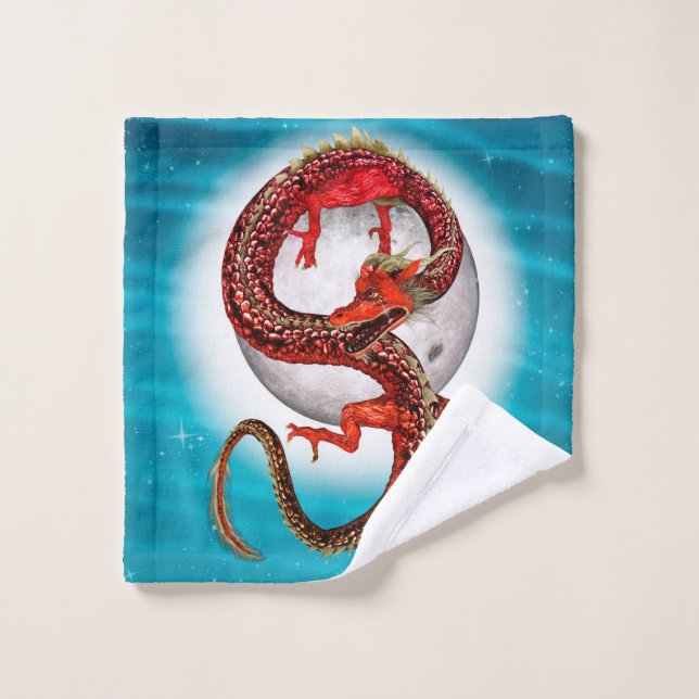 Dragon Lune Rouge Fantastique Artistique (Gant de toilette)