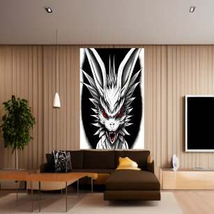 Dragon noir, blanc et rouge   AI Art Poster