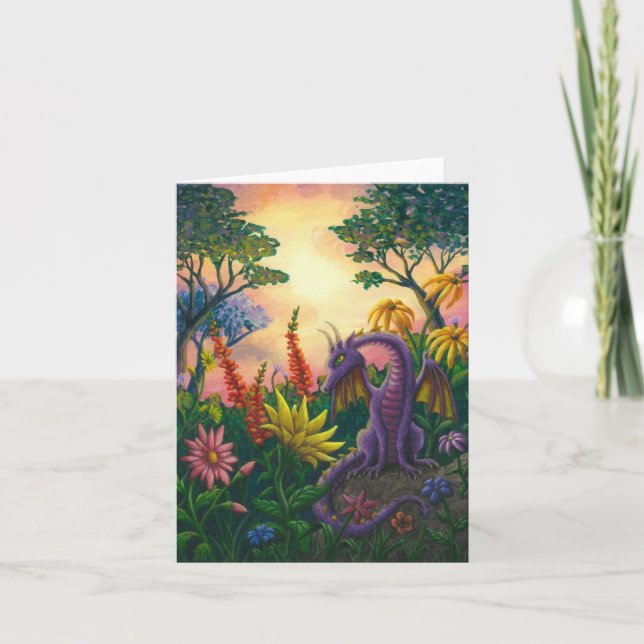 Dragon parmi le carte pour notes de fleurs (Devant)