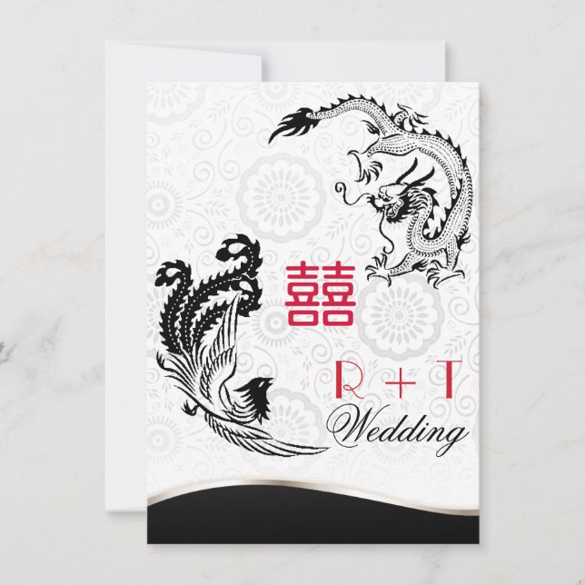 Dragon-Pheonix Double Bonheur Mariage Invitation (Devant)