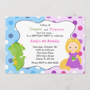 Dragon Princess Invitation Fille fête d'anniversai