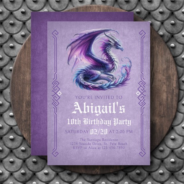 Dragon Purple Girl's Birthday Invitation (Créateur téléchargé)