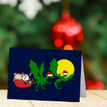 Dragon Reindeer Santa Claus Funny Christmas Card<br><div class="desc">Une carte de Noël cool imaginaire avec des rennes de dragon tirant le Père Noël dans son traîneau. Un cadeau de vacances amusant avec deux dragons verts volant devant la lune portant des chapeaux de Père Noël. L'ajout parfait à un cadeau pour un ventilateur d'imaginaire ou un enfant qui aime...</div>
