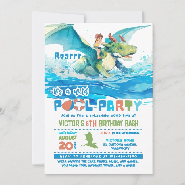 Dragon Ride Pool Party Anniversaire Invitation (Devant)