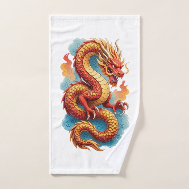 Dragon Rouge Chinois Illustration Fougueuse-67561 (Serviette à main)