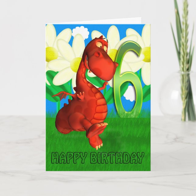 Dragon rouge dansant sur la carte d'anniversaire d (Devant)