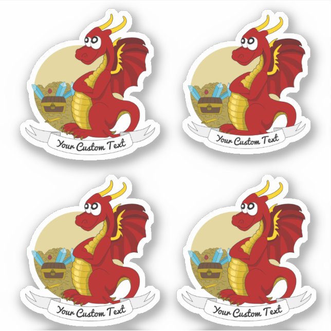 Dragon rouge de dessin animé avec sticker de texte (Devant)