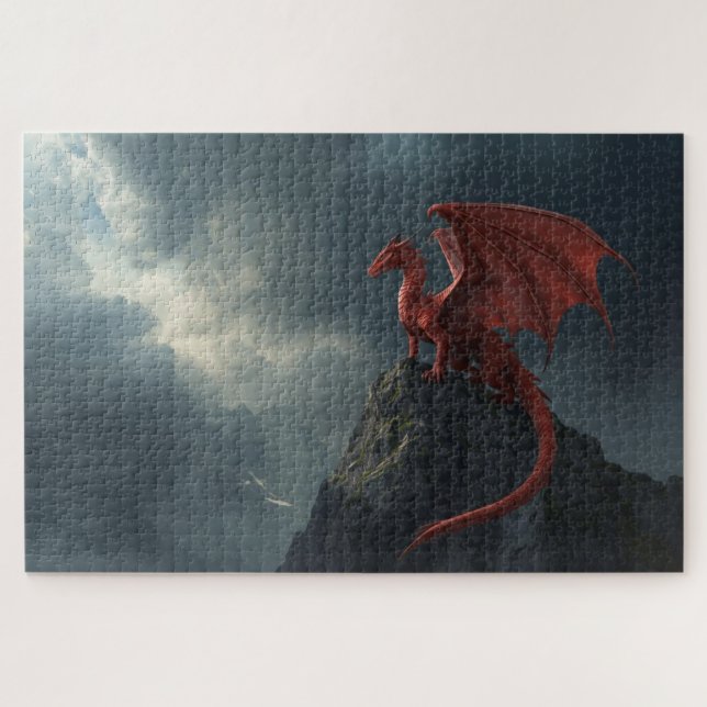 Dragon Rouge Sur Puzzle de la Falaise (Horizontal)