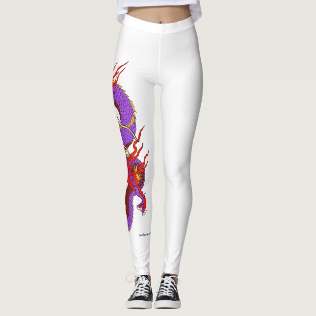 Dragon rouge violet sur des leggings blancs (Devant)