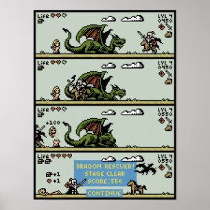 Dragon Secourt Jeu Pixel Art Poster