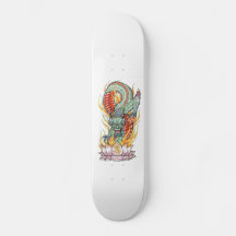 Dragon vert sur un Lotus Skateboard flamboyant