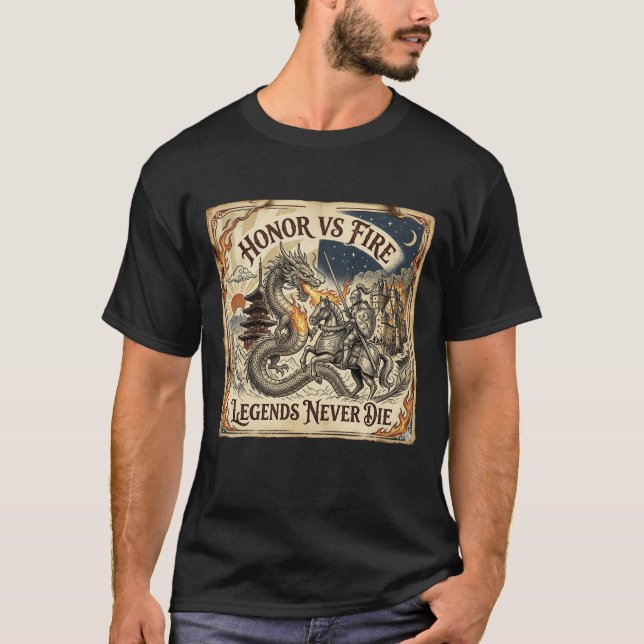 Dragon vs Chevalier Tattoo Fantastique T-shirt (Devant)