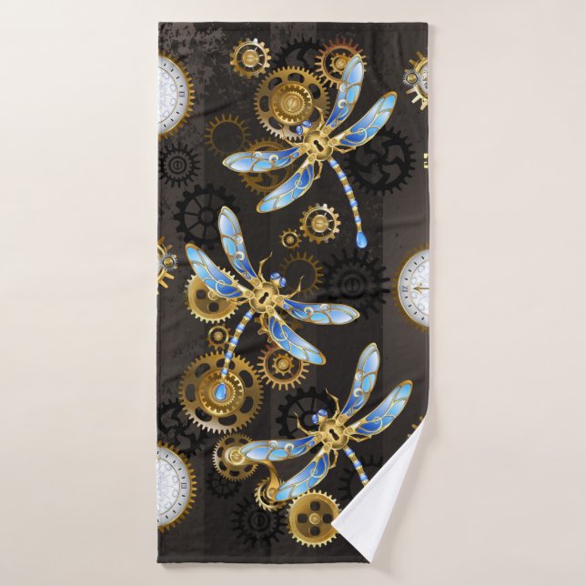 Dragonflies de Steampunk sur arrière - plan rayé b (Serviette de bain)