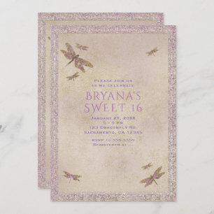 Dragonflies de violet et d'or Invitations de libel